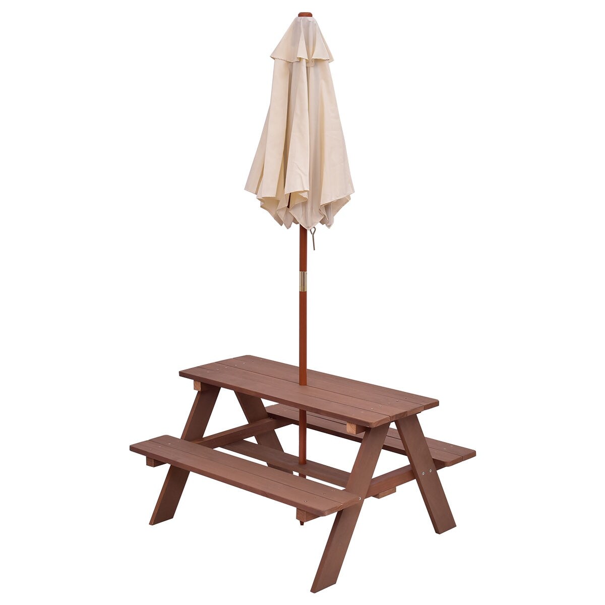 Gymax Children Outdoor 4 Seat Kids Picnic Table Bench with Folding