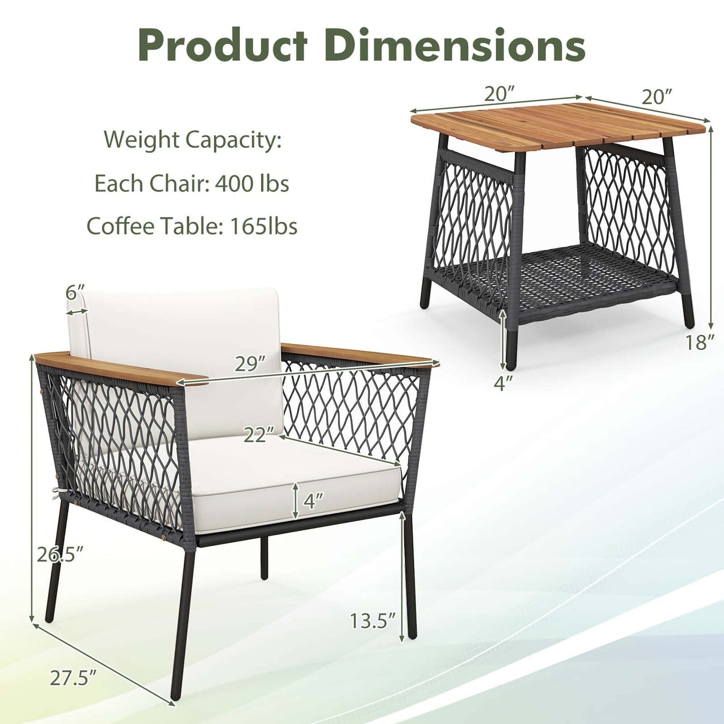 Gymax Set of 3 Furniture Set w/ 2-Tier Coffee Table Acacia Wood