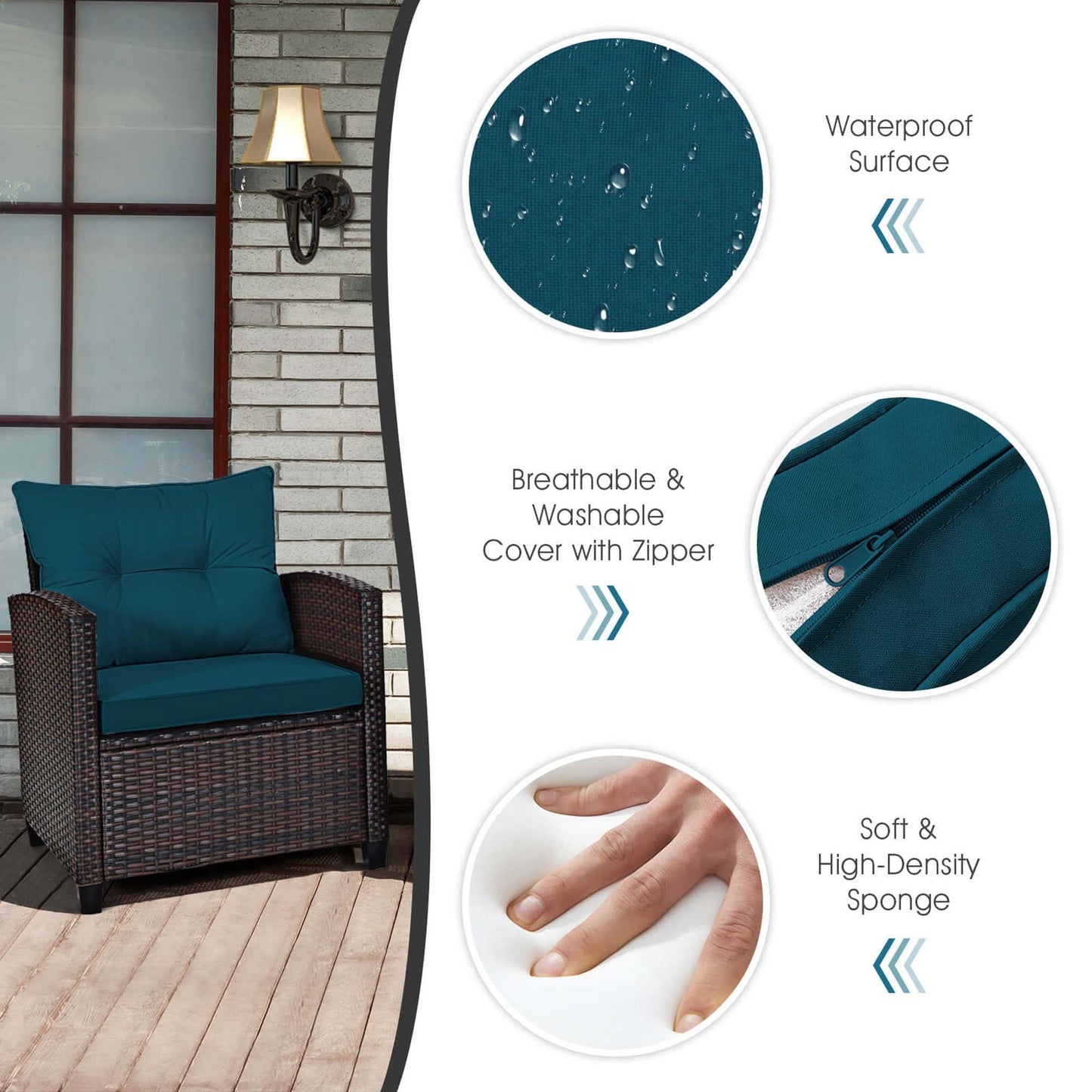 Gymax Set of 3 Rattan Furniture Set Patio Cushioned Conversation Set