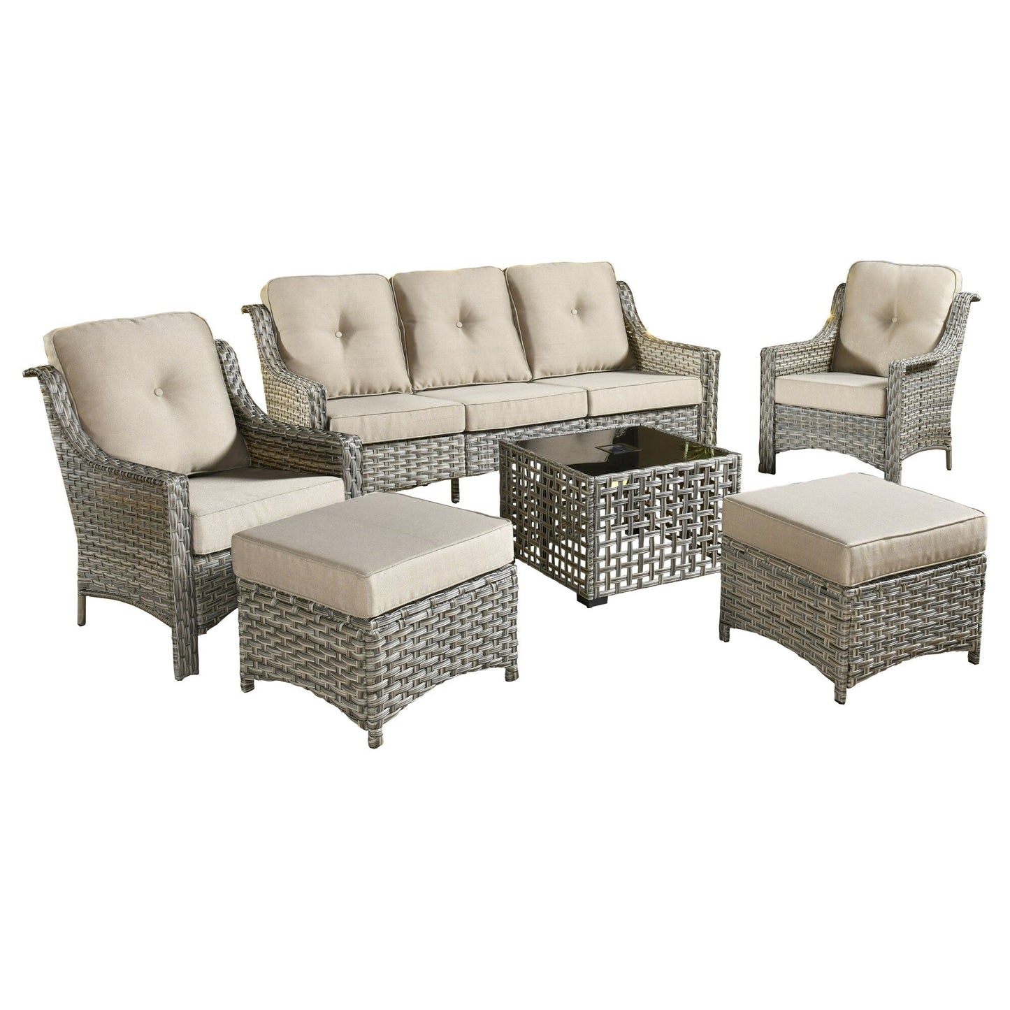 HOOOWOOO 6-pieces Wicker Patio Furniture Conversation Set with Coffee Table