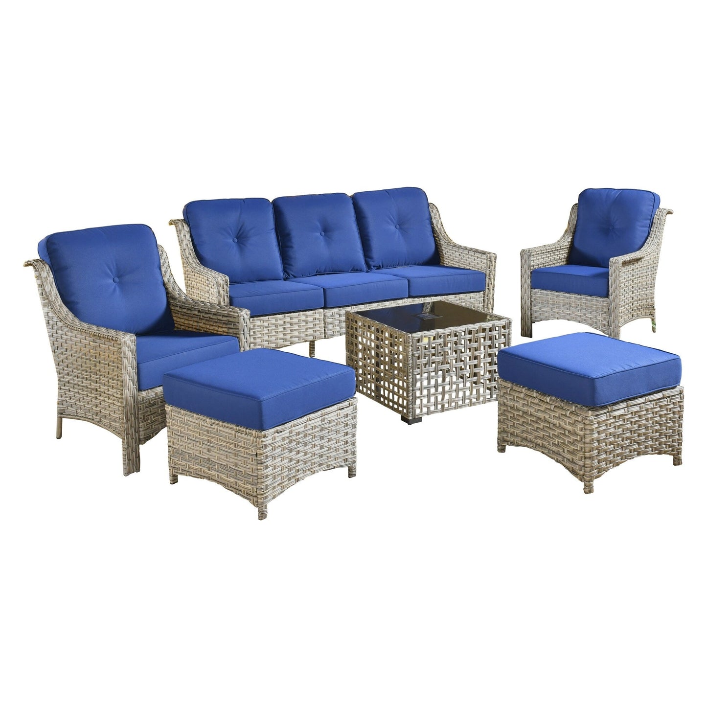 HOOOWOOO 6-pieces Wicker Patio Furniture Conversation Set with Coffee Table