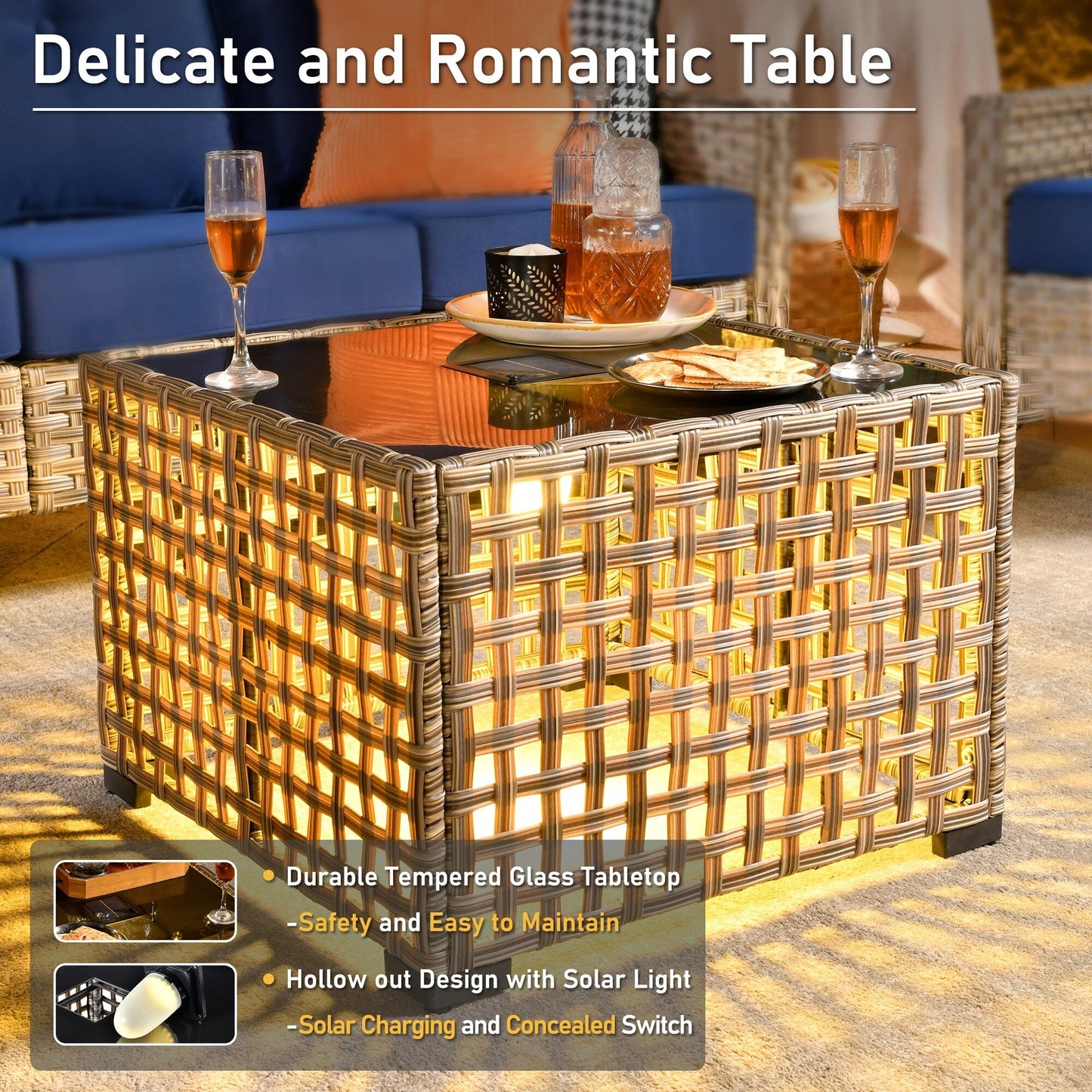 HOOOWOOO 6-pieces Wicker Patio Furniture Conversation Set with Coffee Table