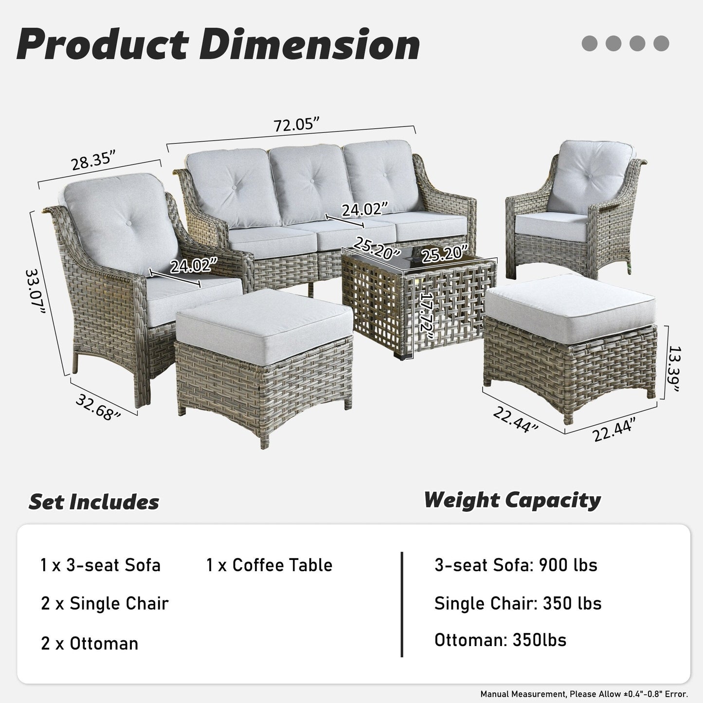 HOOOWOOO 6-pieces Wicker Patio Furniture Conversation Set with Coffee Table