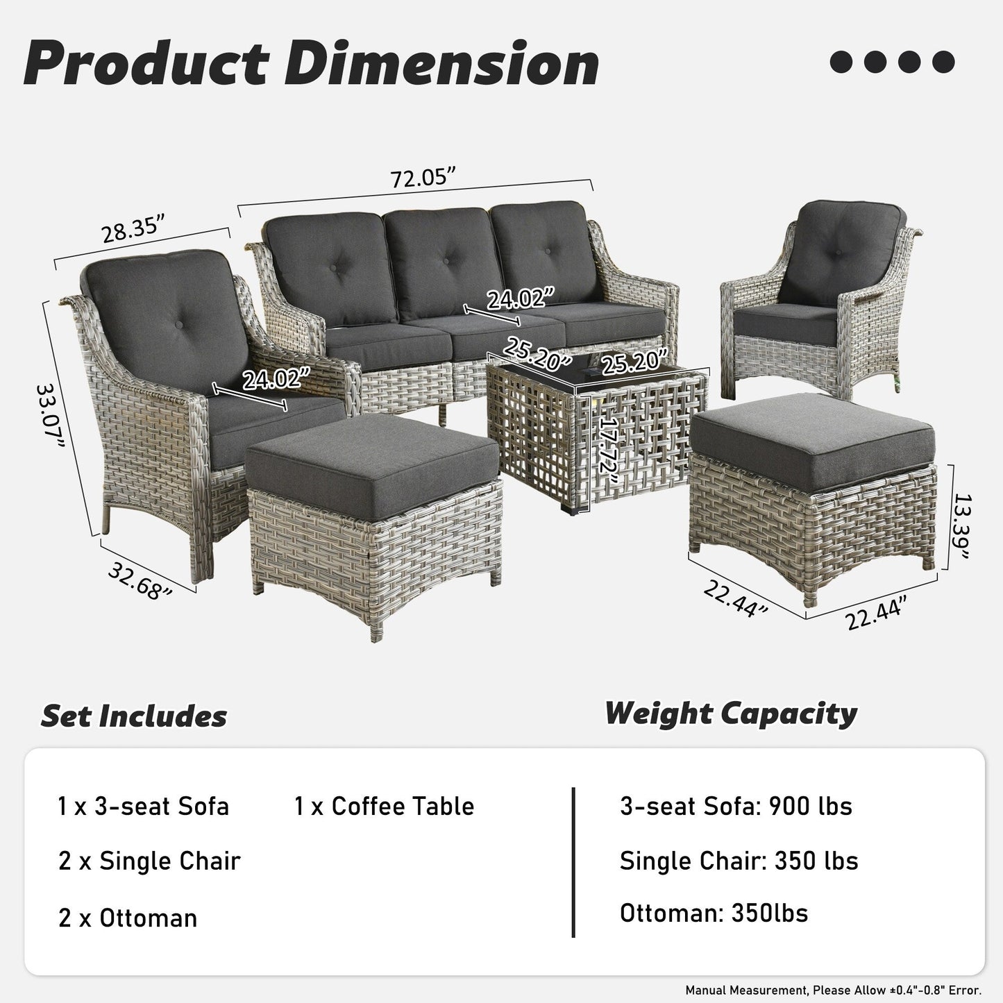 HOOOWOOO 6-pieces Wicker Patio Furniture Conversation Set with Coffee Table