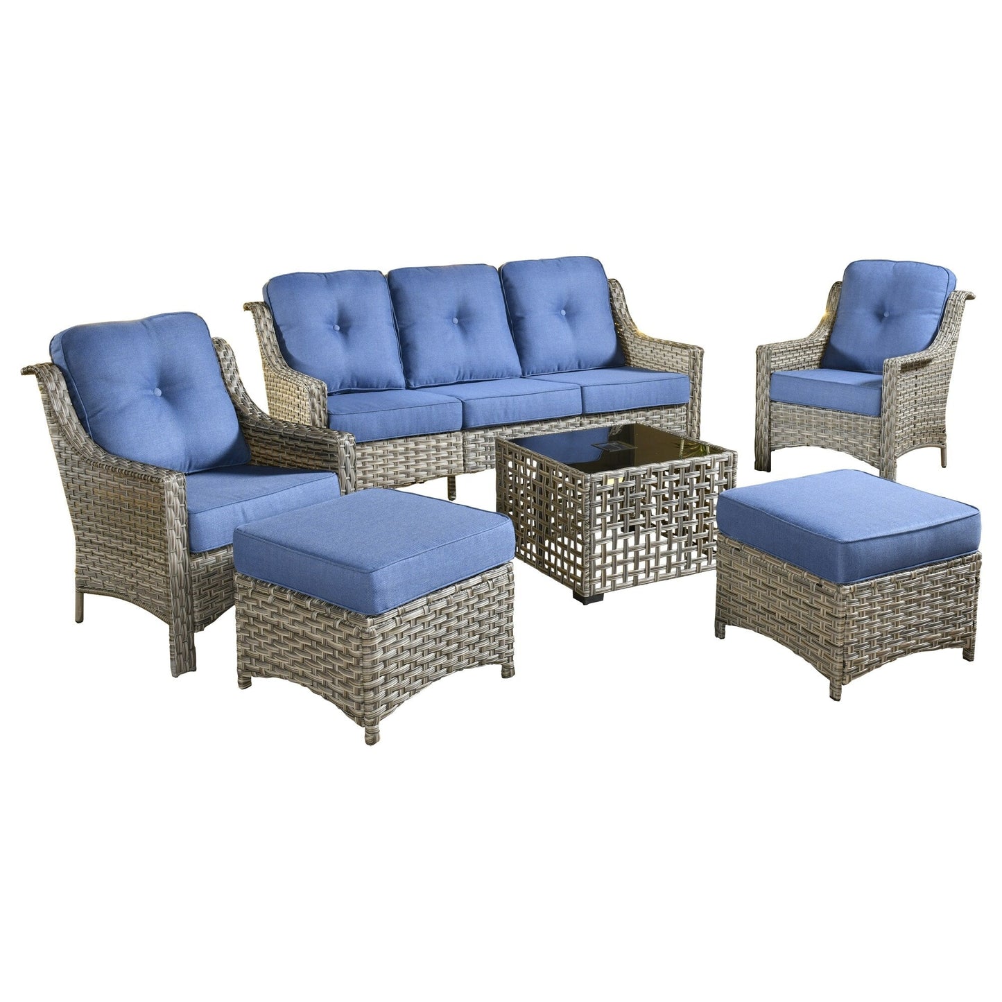 HOOOWOOO 6-pieces Wicker Patio Furniture Conversation Set with Coffee Table