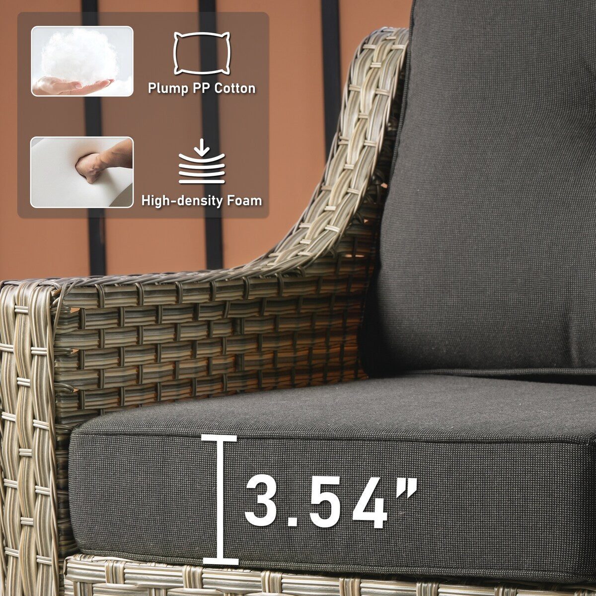 HOOOWOOO 7-piece Wicker High Back Patio Furniture Swivel Rocker Set with Fire Pit