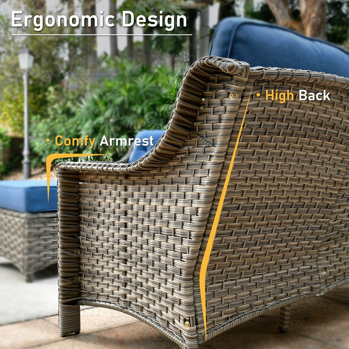 HOOOWOOO 7-piece Wicker High Back Patio Furniture Swivel Rocker Set with Fire Pit