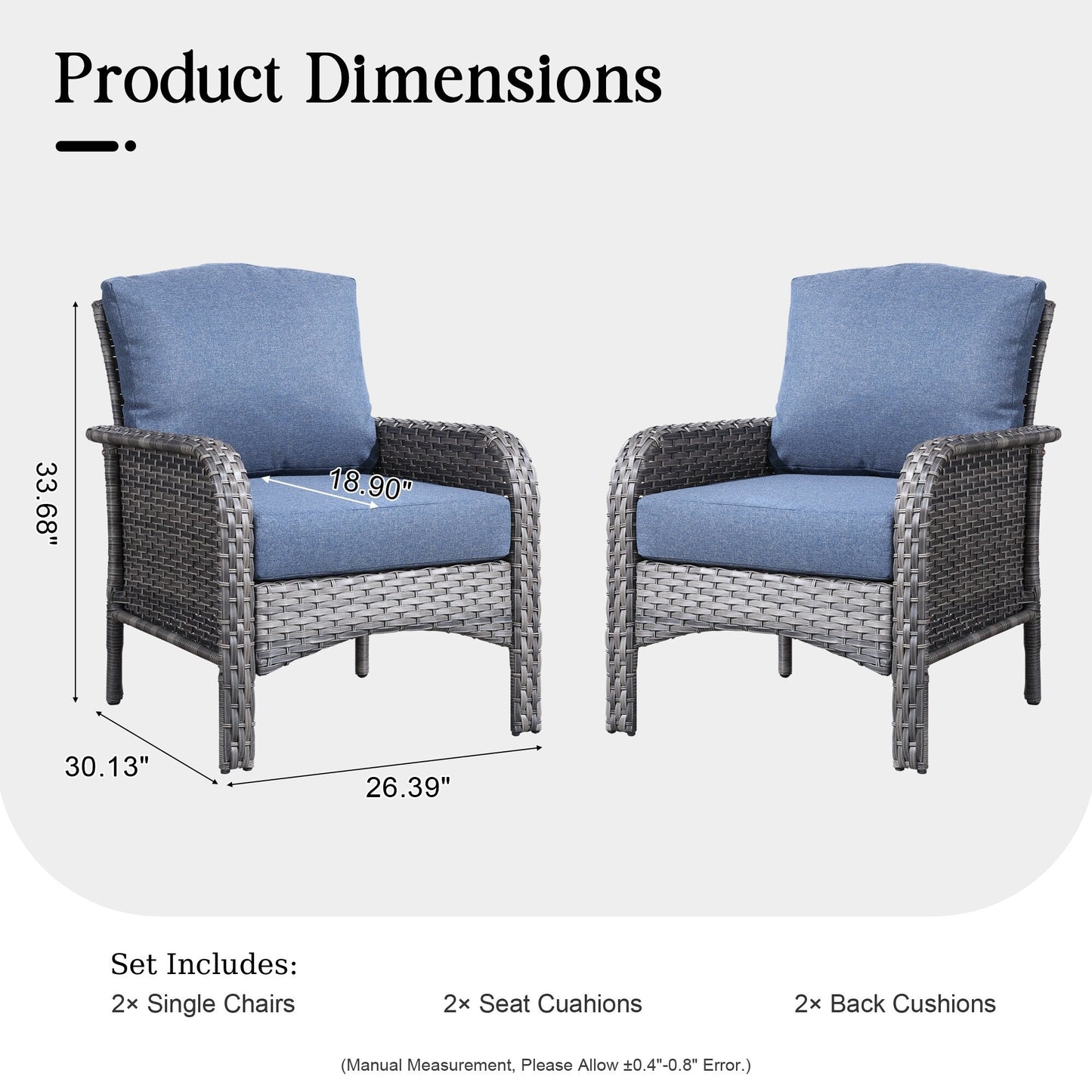 HOOOWOOO 2-piece Wicker Rattan Outdoor Patio Furniture Chair Set