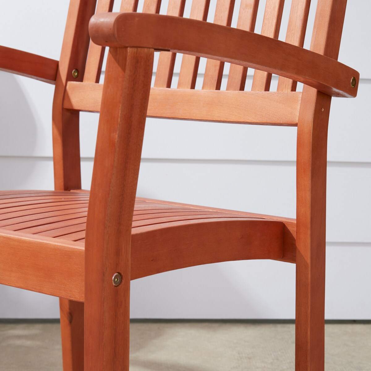Hakan Wood Patio Curvy Legs Table and Stacking Chair Set
