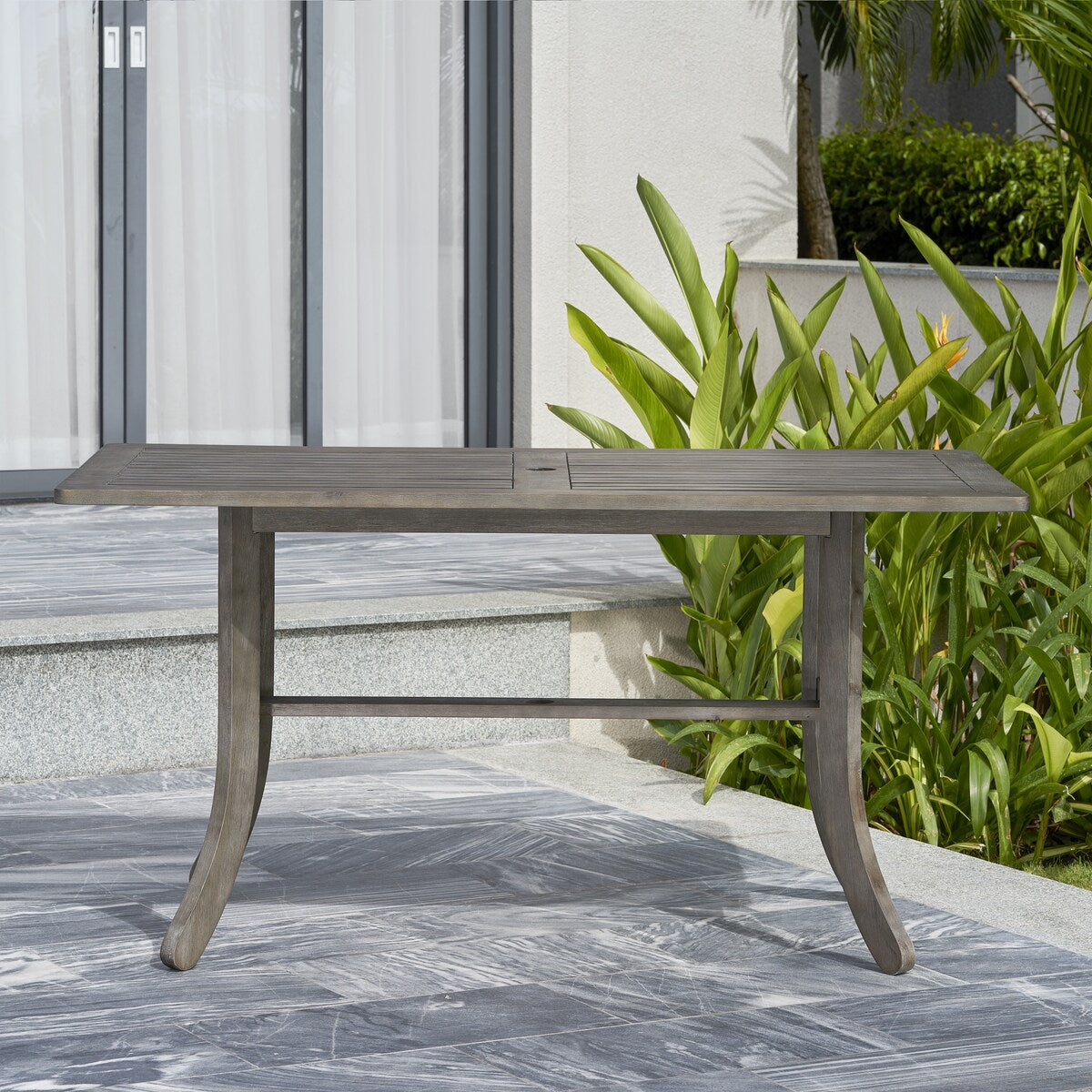 Hakan Wood Patio Curvy Legs Table and Stacking Chair Set