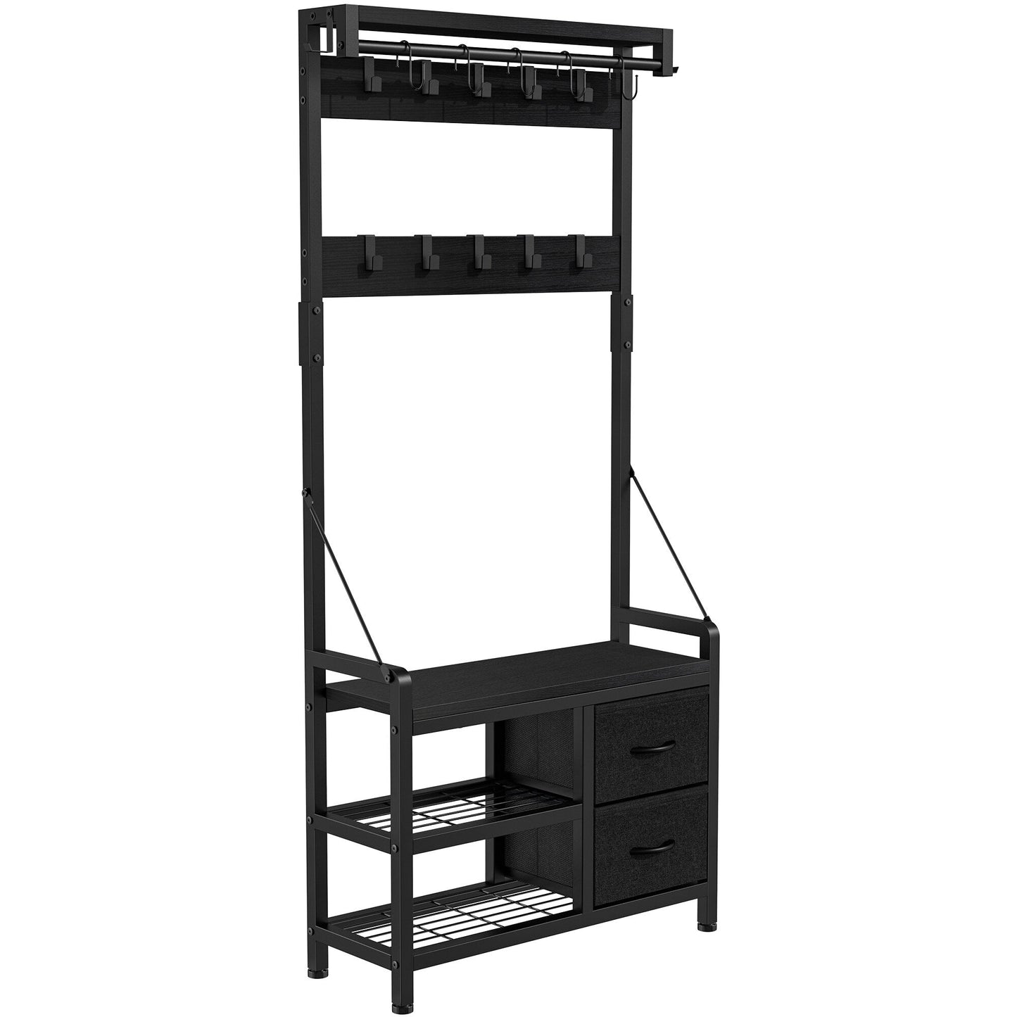 Hall Tree with Bench, Can Divided into freestanding Shoe Bench and Wall Rack