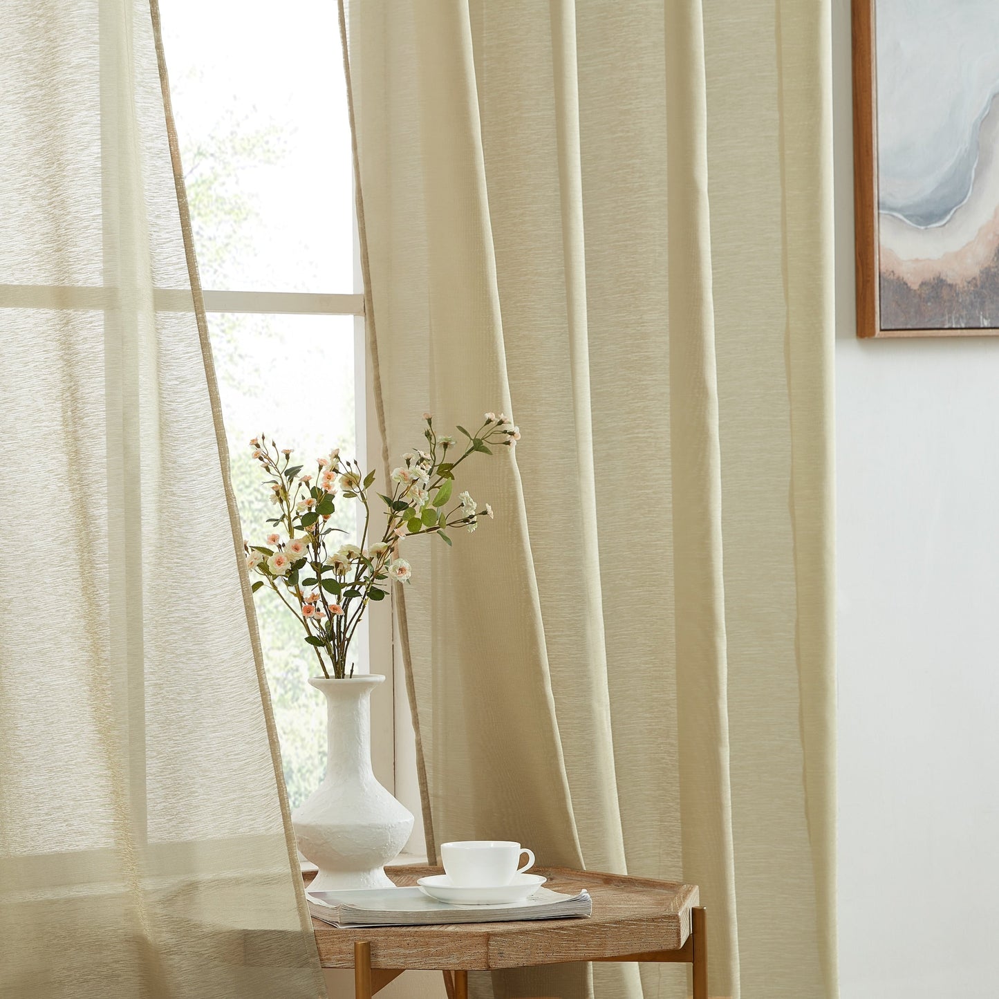 HLC.me 2 Piece Semi Sheer Voile Window Curtain Drapes Grommet Top Panels Bedroom, Living Room - Set of 2 panels