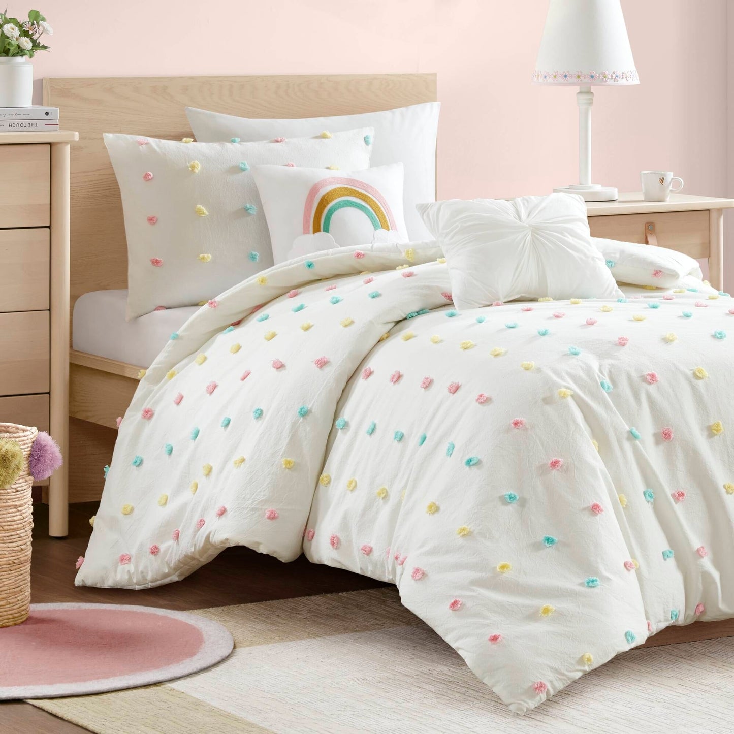 Intelligent Design Kids Ensley Pom Pom Cotton Jacquard Quilt Set with Throw Pillows