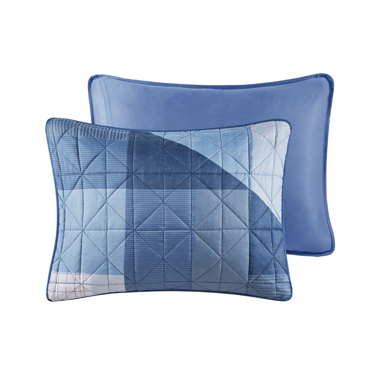 Intelligent Design Wesley Blue Patchwork Printed Reversible Quilt Set