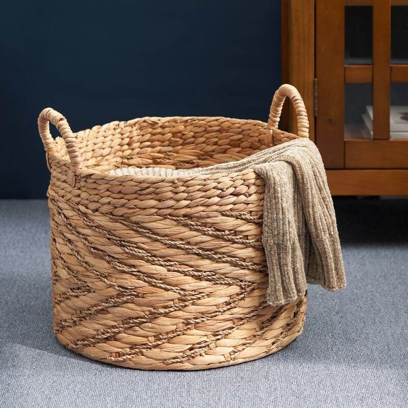 Isidore Round Water Hyacinth Seagrass Woven Basket for Home Storage
