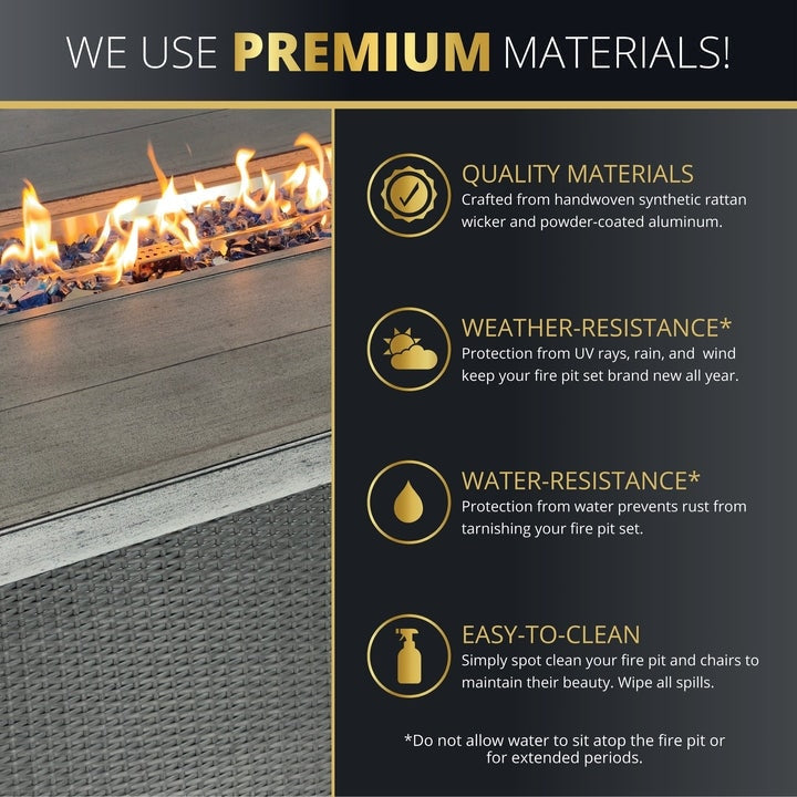 Kinger Home Isla Rattan 7-Piece Patio Set with Propane Fire Pit Table - 76-Inch
