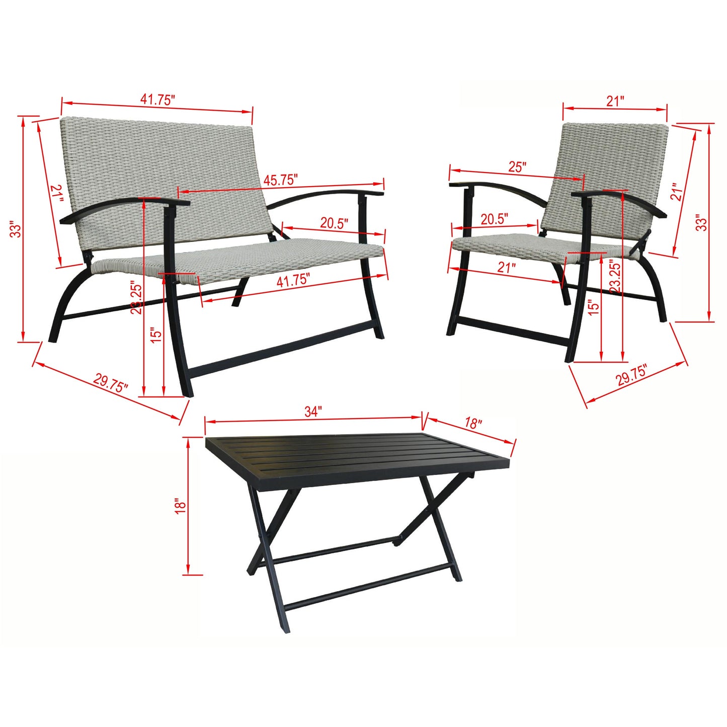 Jericho 4pcs Deep Seating Folding Set