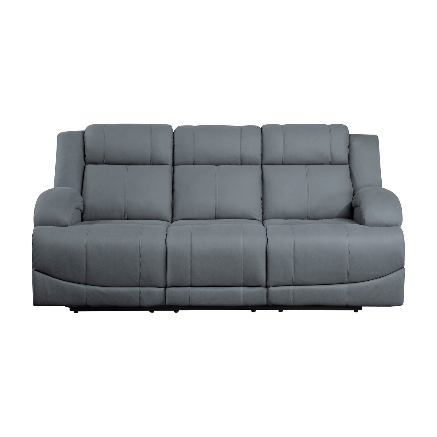 Kate 82 Inch Power Double Recliner Sofa, USB Ports, Blue Microfiber, Wood