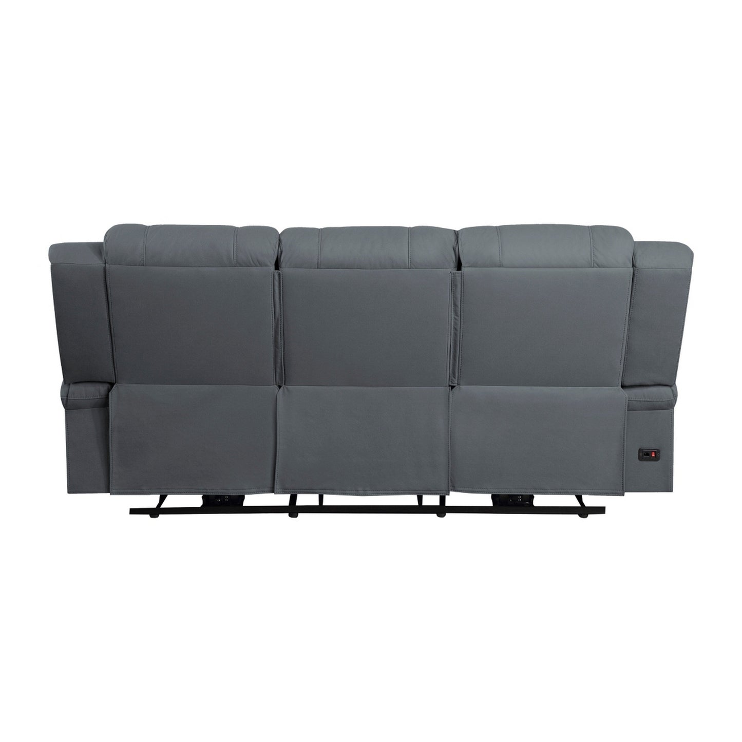 Kate 82 Inch Power Double Recliner Sofa, USB Ports, Blue Microfiber, Wood