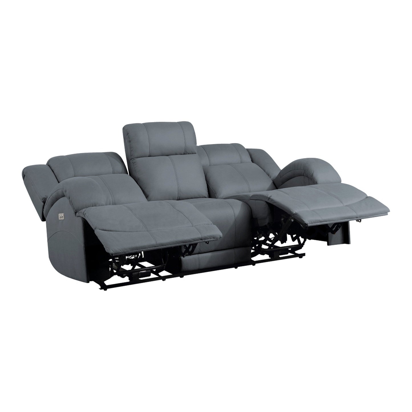 Kate 82 Inch Power Double Recliner Sofa, USB Ports, Blue Microfiber, Wood