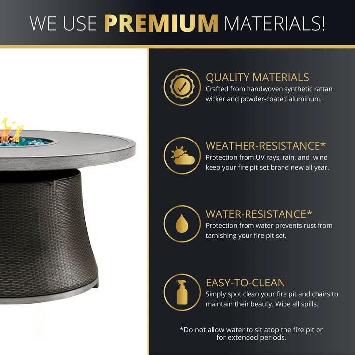 Kinger Home Isla Rattan 7-Piece Patio Set with Propane Fire Pit Table - 76-Inch