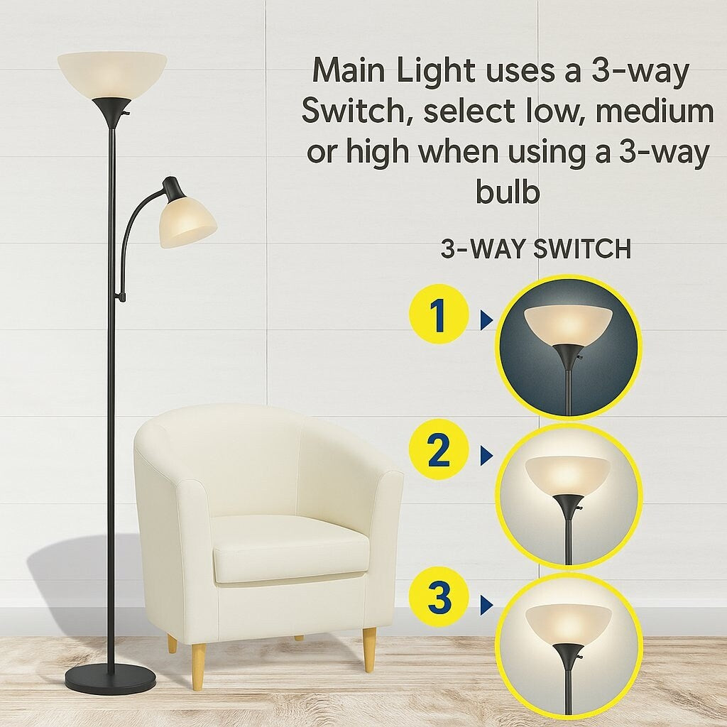 LIGHTACCENTS White Floor Lamp with Opal White Cone Shade – Standing Lamps, Torch Floor Lamps for Living Room, Bedroom...