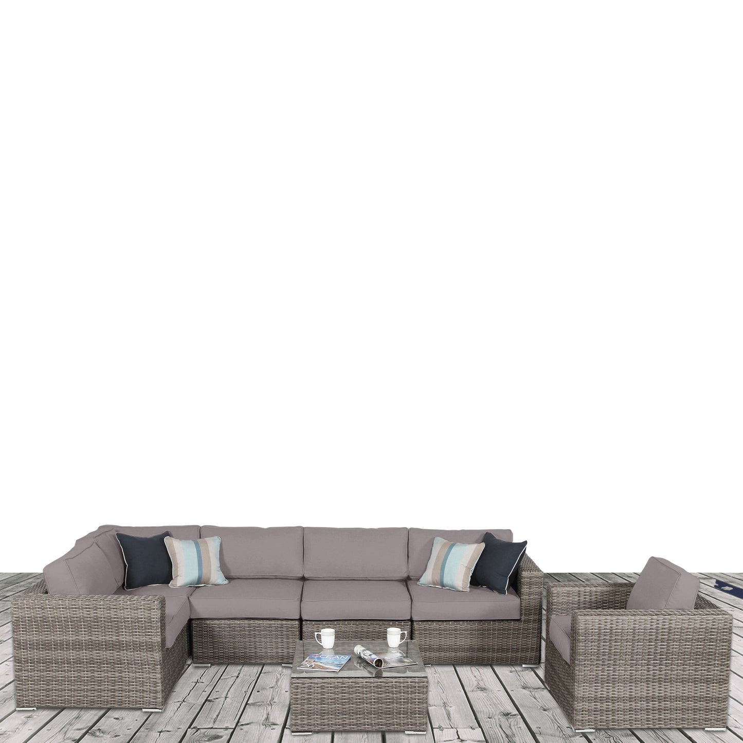 LSI 7 Piece Rattan Sunbrella Sectional Seating Group with Cushions