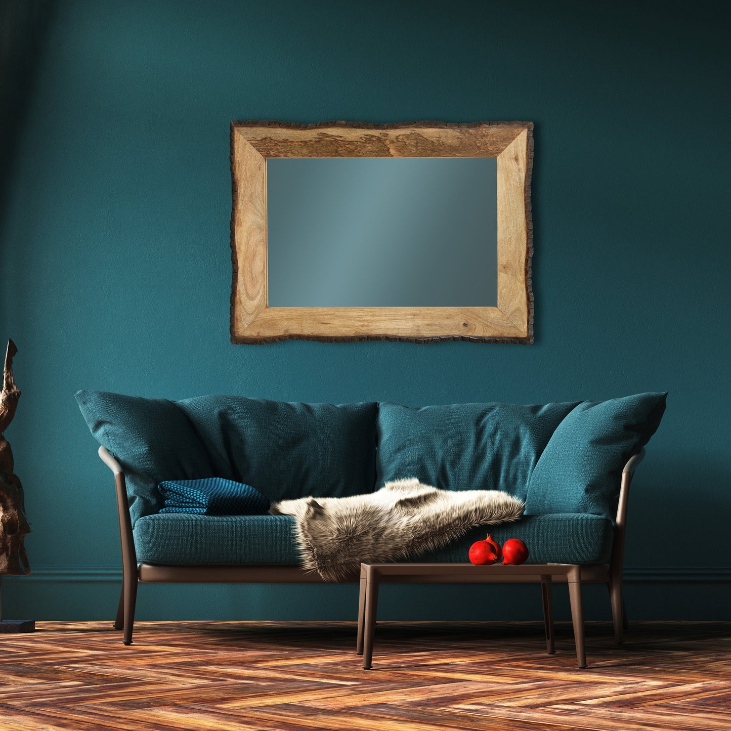 Lamont River of Goods Rectangular Brown and Tan Wood and Glass Wall Mirror - 39 x 1.25 x 28
