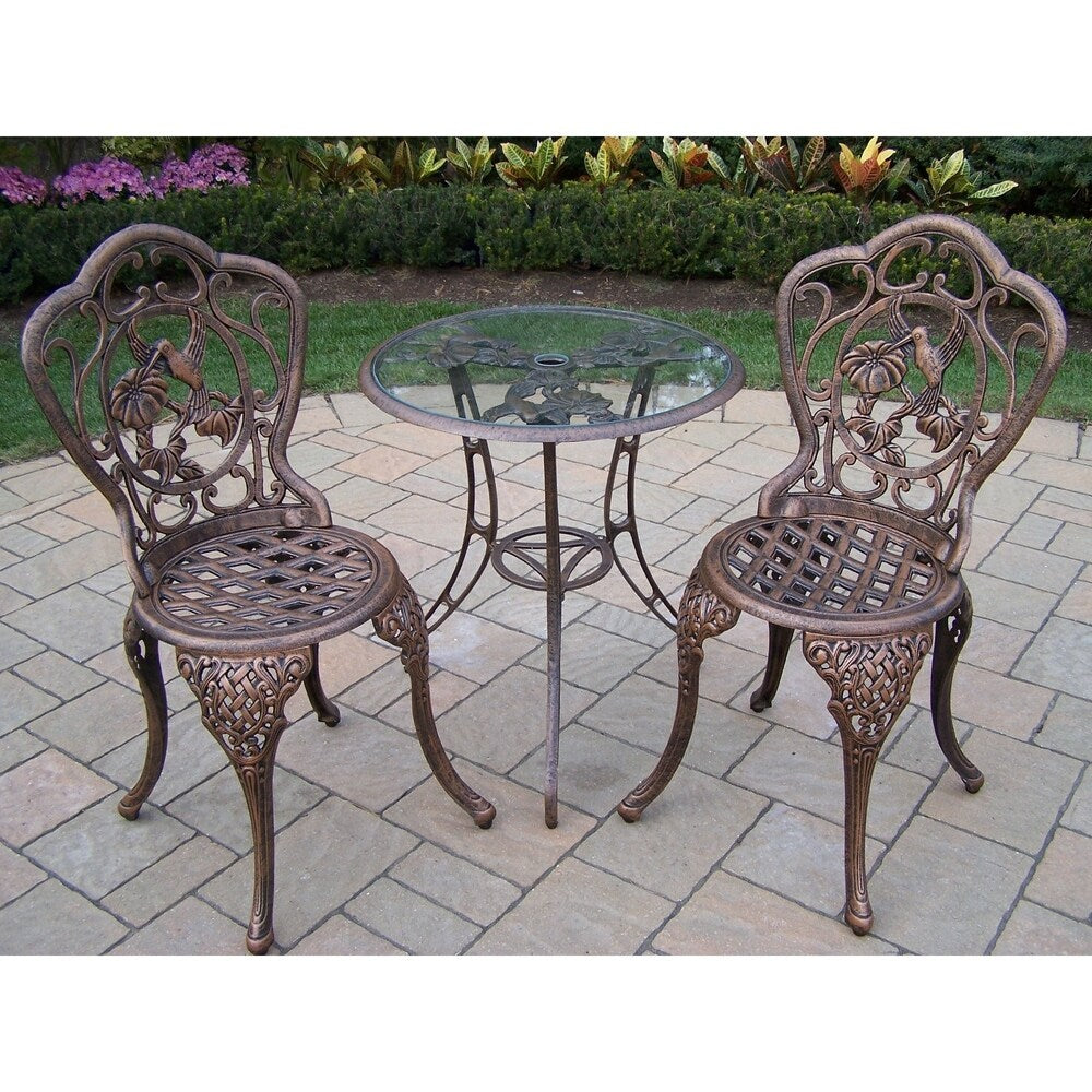 Lattice 3-piece Bistro Set with 24-inch Tempered Glass Top Table and 2 Chairs