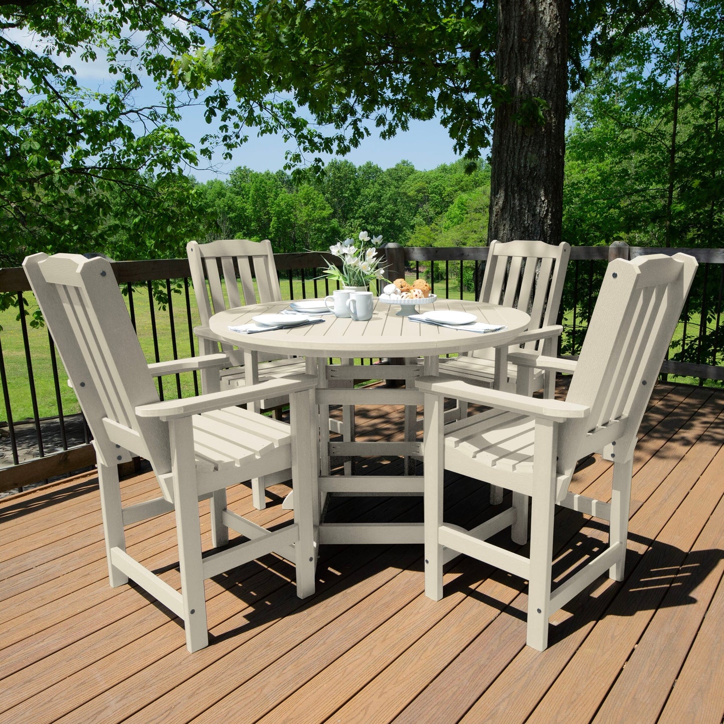 Lehigh 5-piece Outdoor Dining Set - 48 Round Table, Counter-height