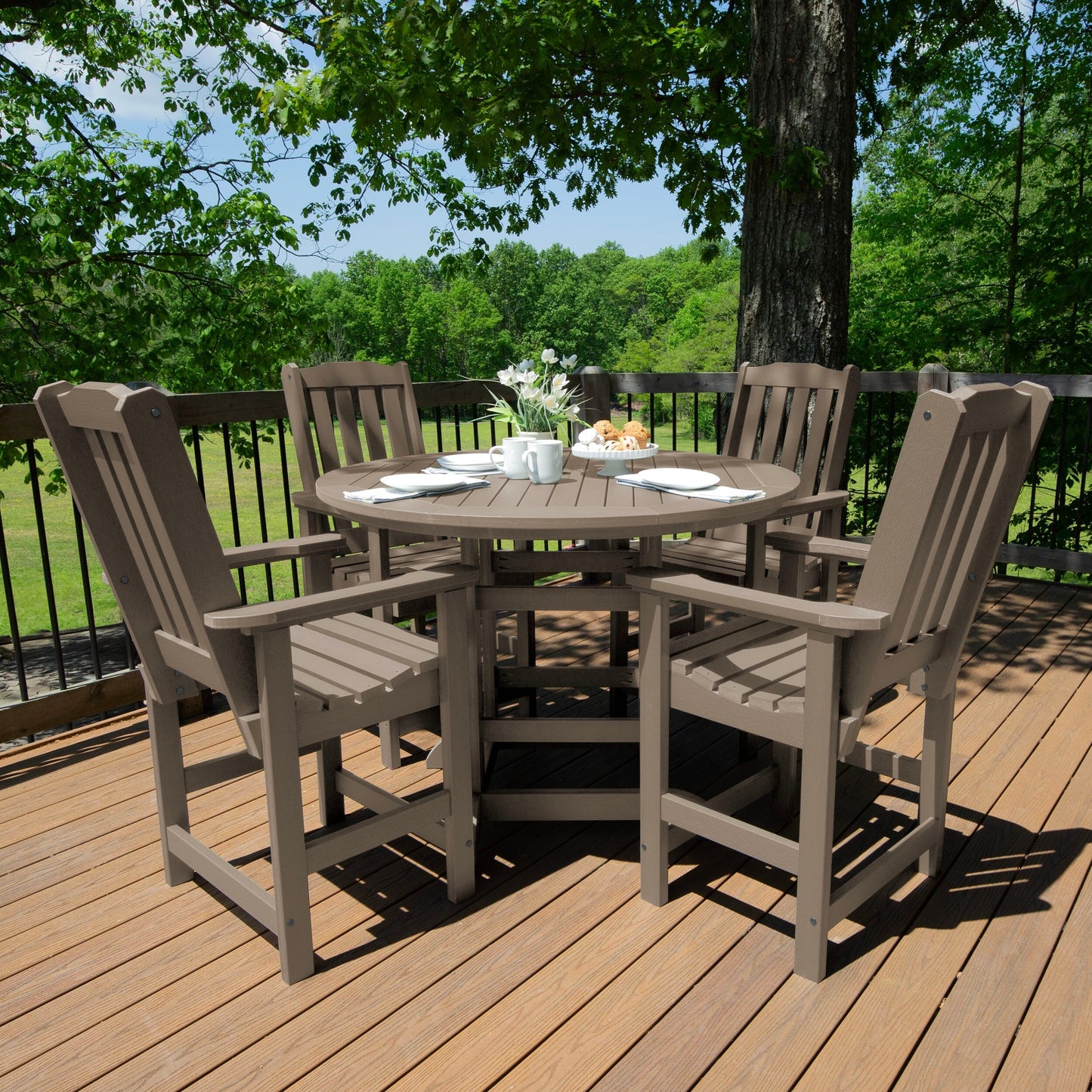Lehigh 5-piece Outdoor Dining Set - 48 Round Table, Counter-height