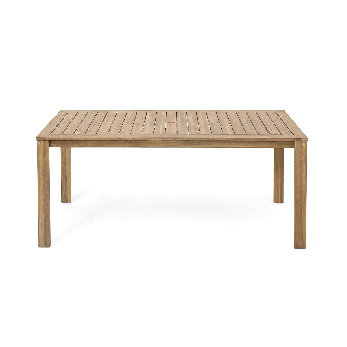 Light Teak 7-Piece Wood Outdoor Dining Set with Light Beige Grey Cushion and Umbrella Hole