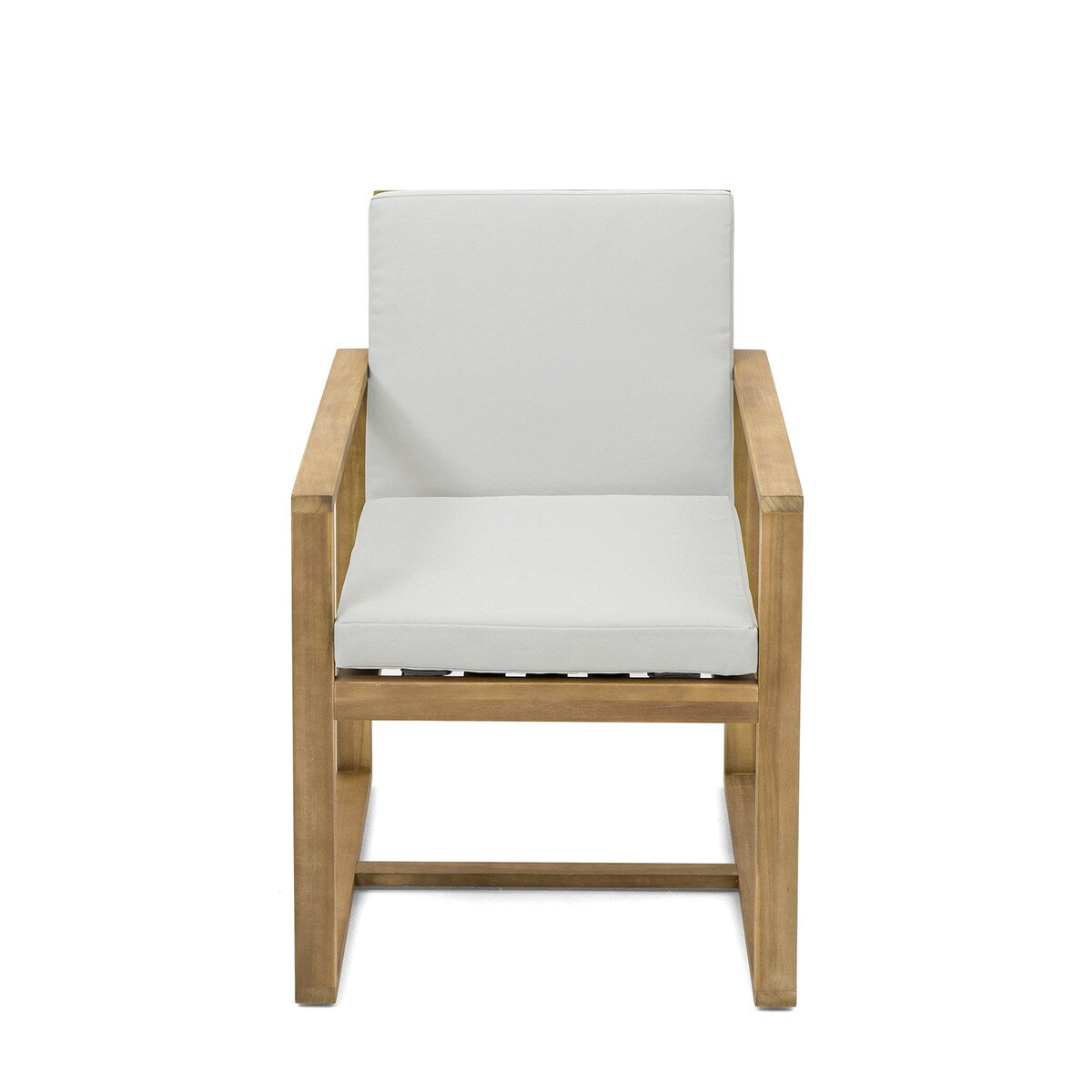Light Teak 7-Piece Wood Outdoor Dining Set with Light Beige Grey Cushion and Umbrella Hole