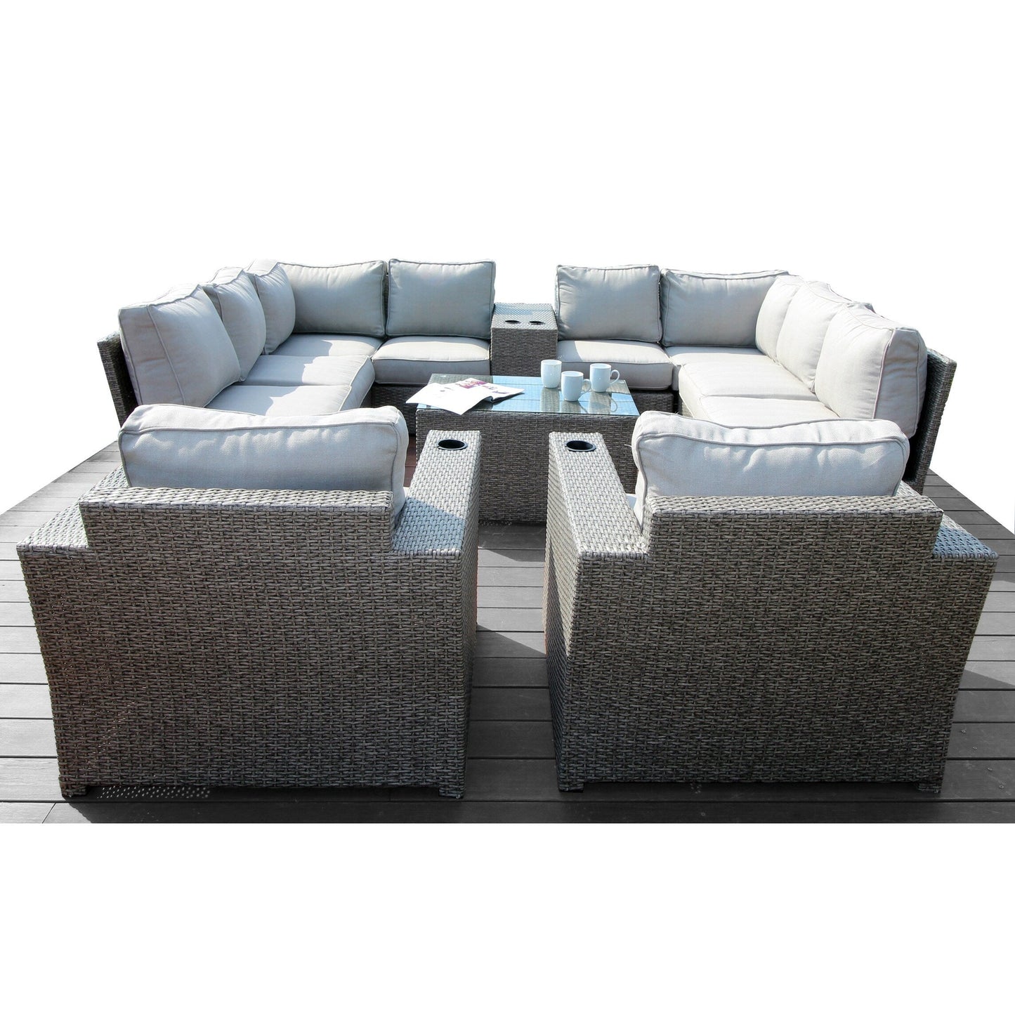 Living Source International Chelsea Grey Wicker and Aluminum 12-piece Conversation Sectional Club Set
