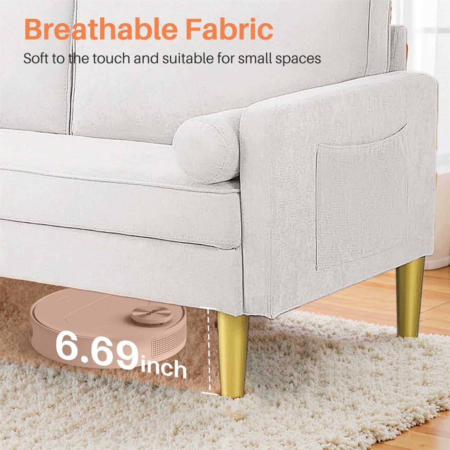 Loveseat Sofa, Fabric Couch Small Couch Love Seat Sofa with Side Pockets for Living Room, Bedroom, Office, Apartment,Small Space