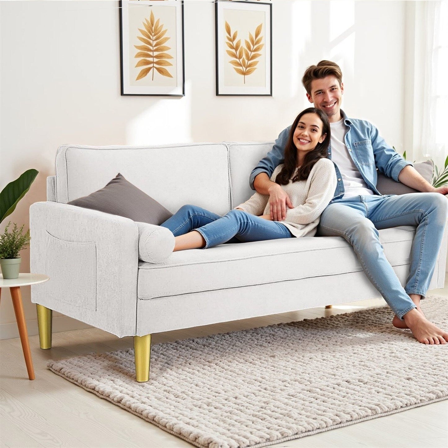 Loveseat Sofa, Fabric Couch Small Couch Love Seat Sofa with Side Pockets for Living Room, Bedroom, Office, Apartment,Small Space