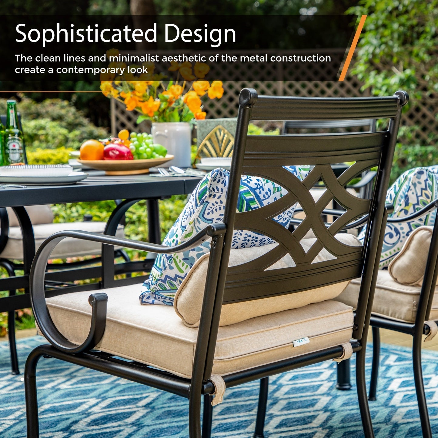 MAISON ARTS 9 Pieces Outdoor Dining Table Set for 8,60 Square Metal Dining Table & Steel Dining Chairs with Cushion