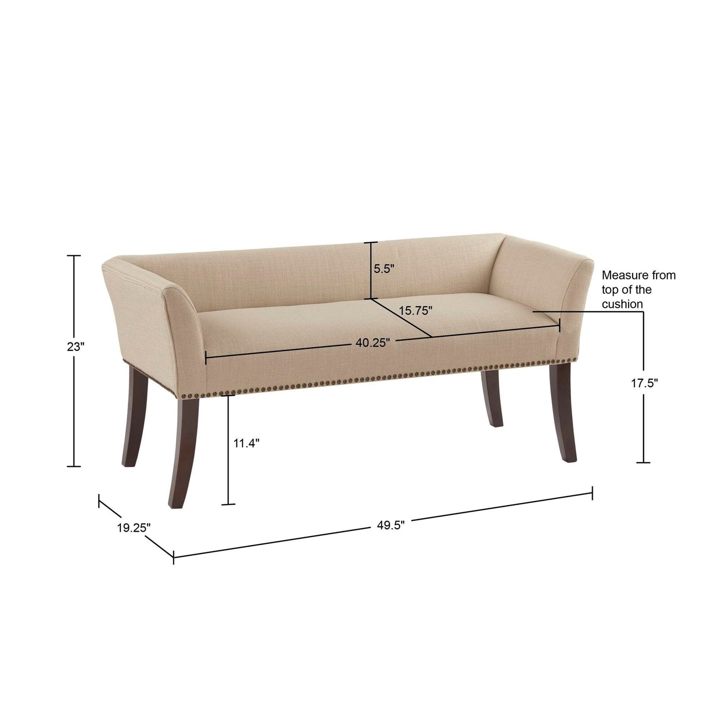 Madison Park Welburn 49.5 Upholstered Bench with Back & Wood Legs