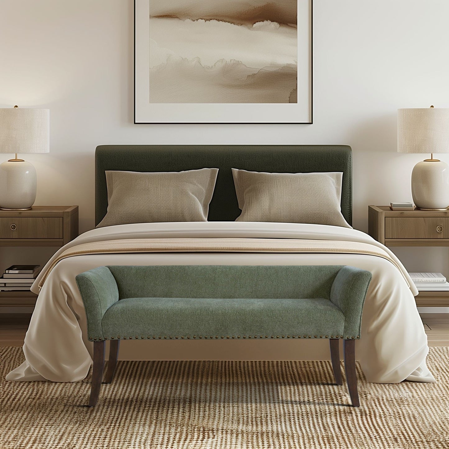 Madison Park Welburn 49.5 Upholstered Bench with Back & Wood Legs