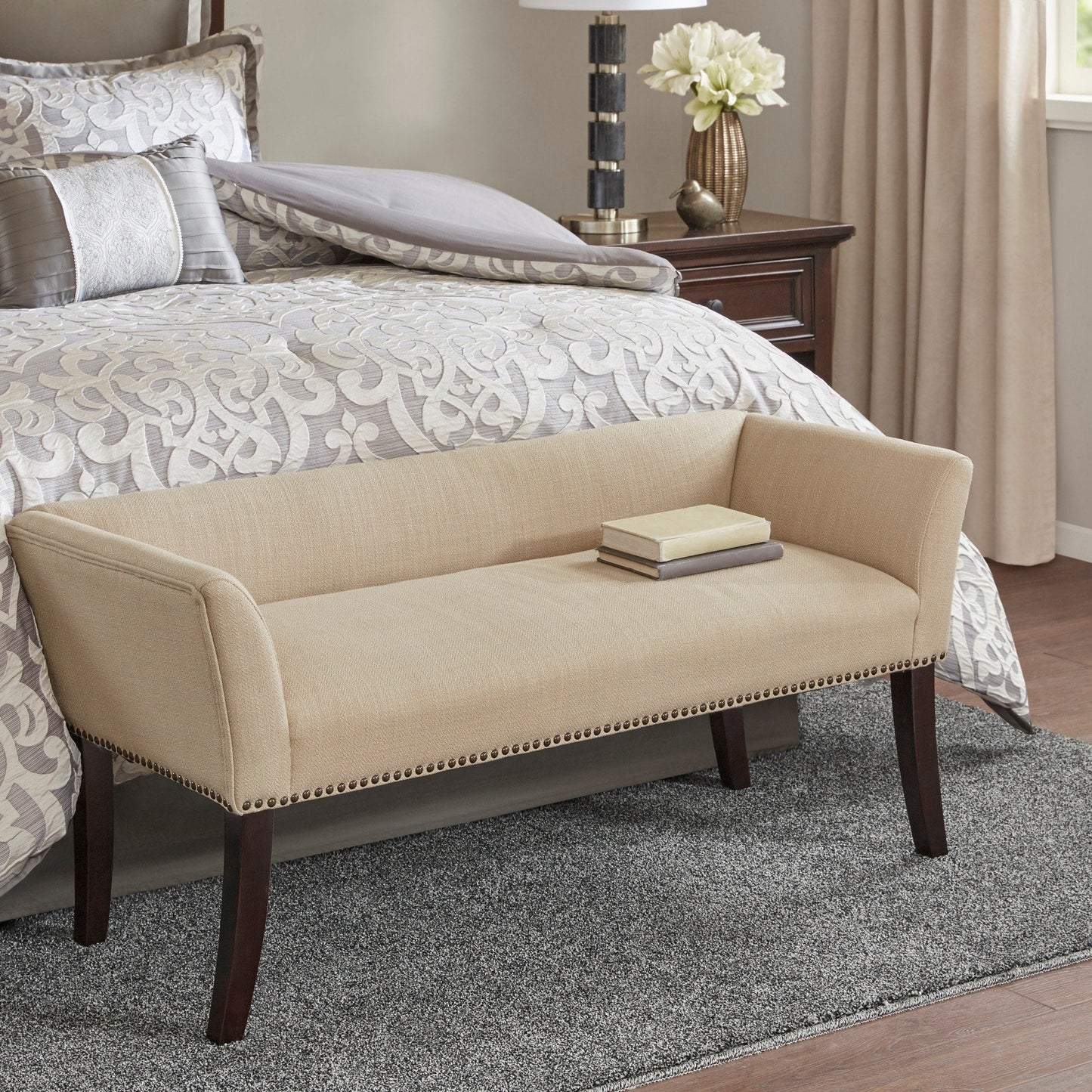 Madison Park Welburn 49.5 Upholstered Bench with Back & Wood Legs