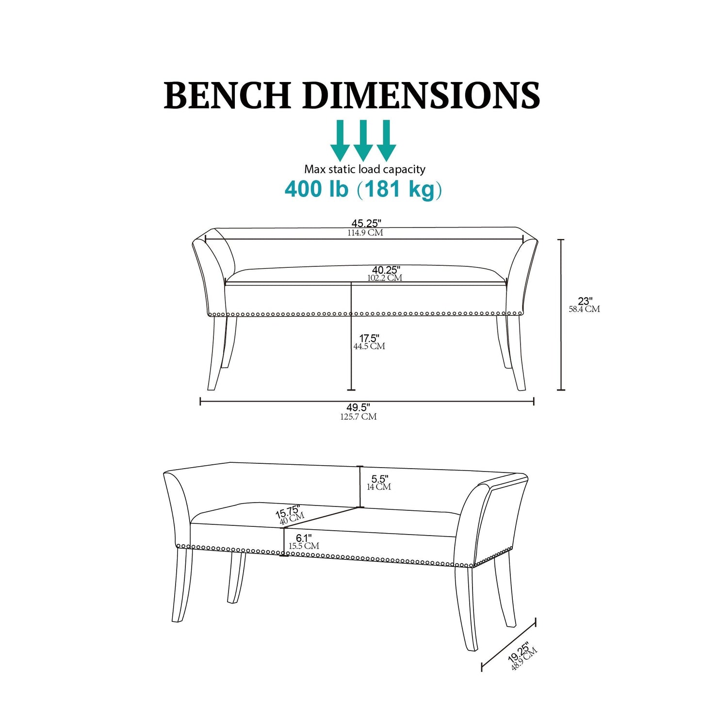 Madison Park Welburn 49.5 Upholstered Bench with Back & Wood Legs
