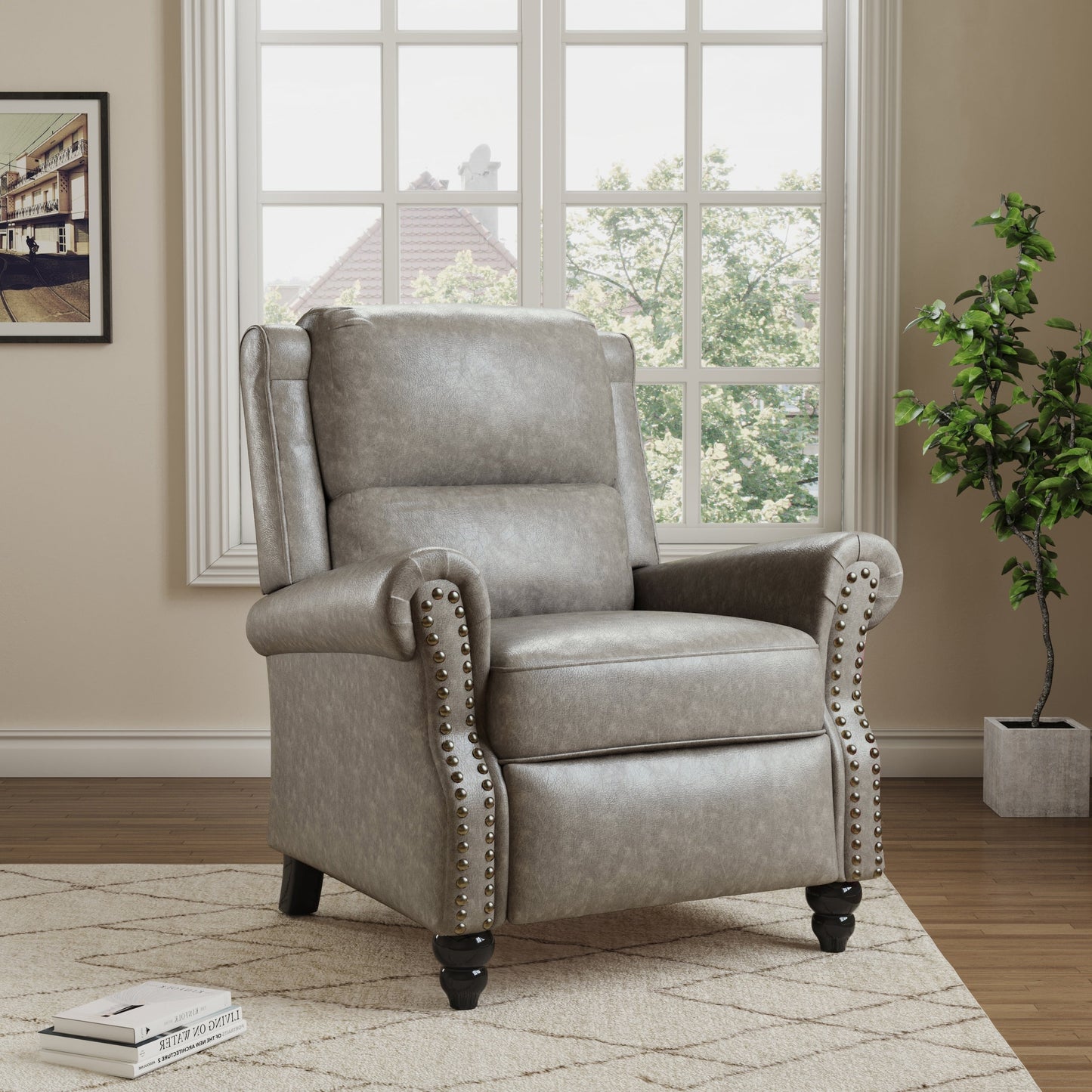 Manual Pushback Recliner Chairs with Nailhead Trim