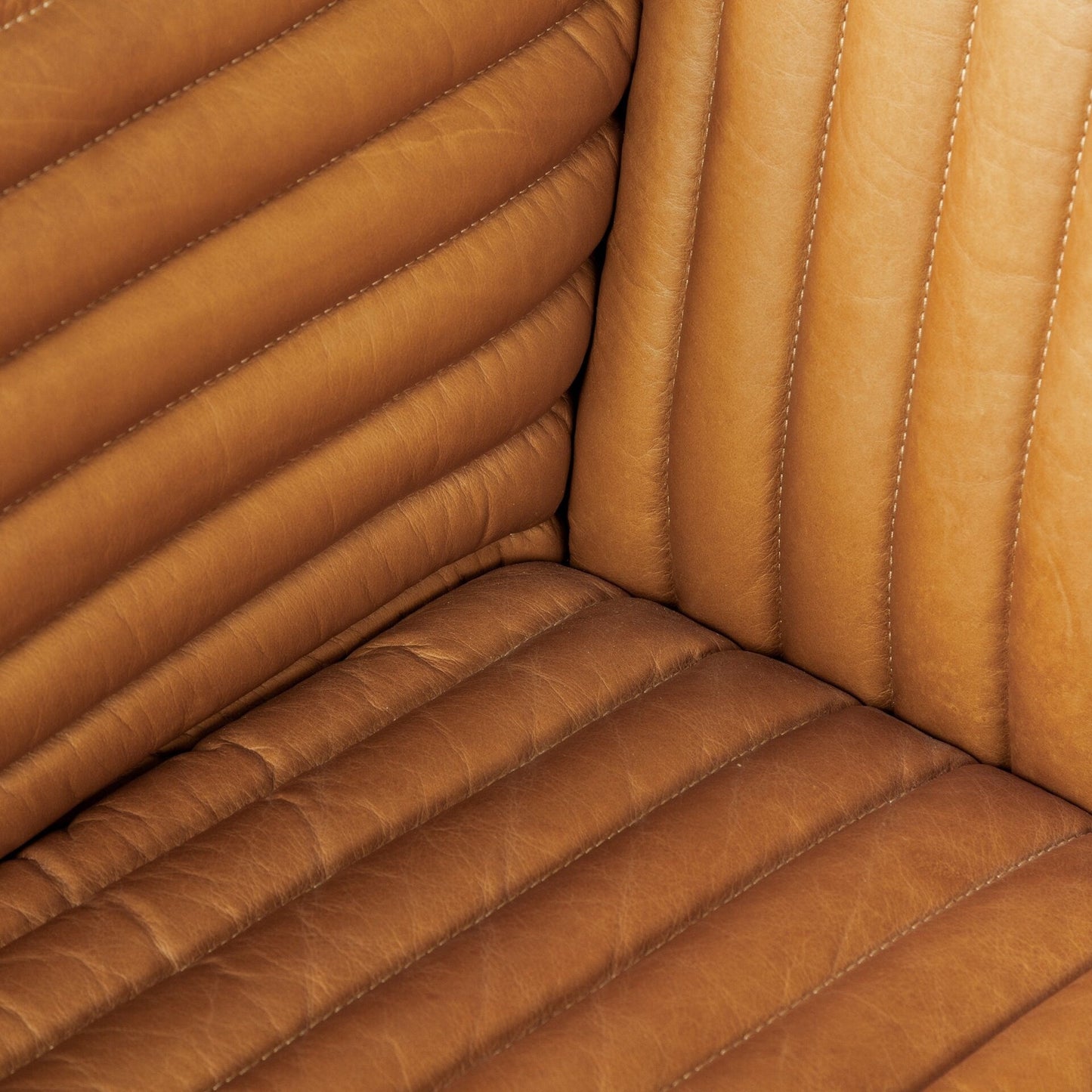 Ricciardo Cognac Genuine Leather Wrapped Sofa - 86.6L x 38.6W x 26.4H
