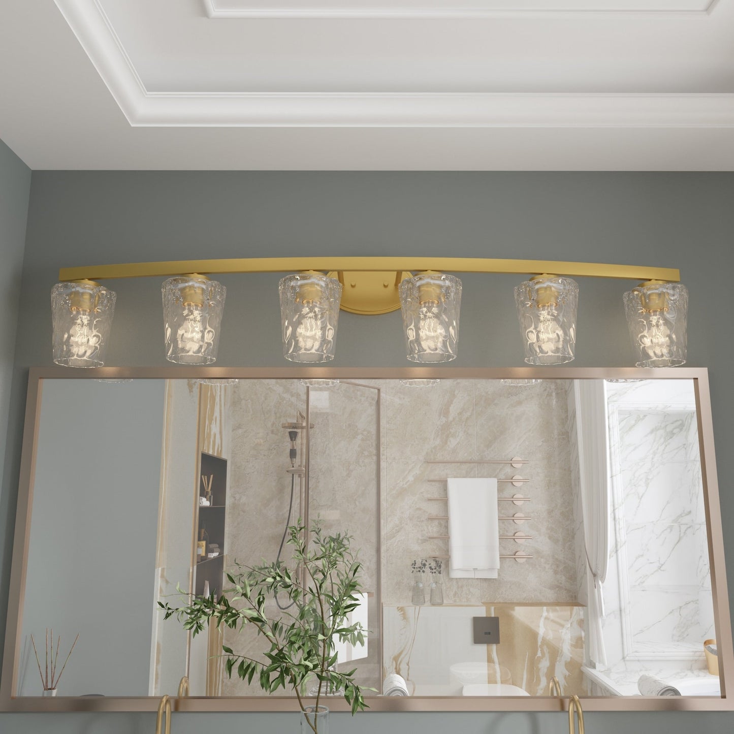 Mid-century Modern 6-light LED Dimmable Bathroom Vanity Light with Art Glass - 51 inches