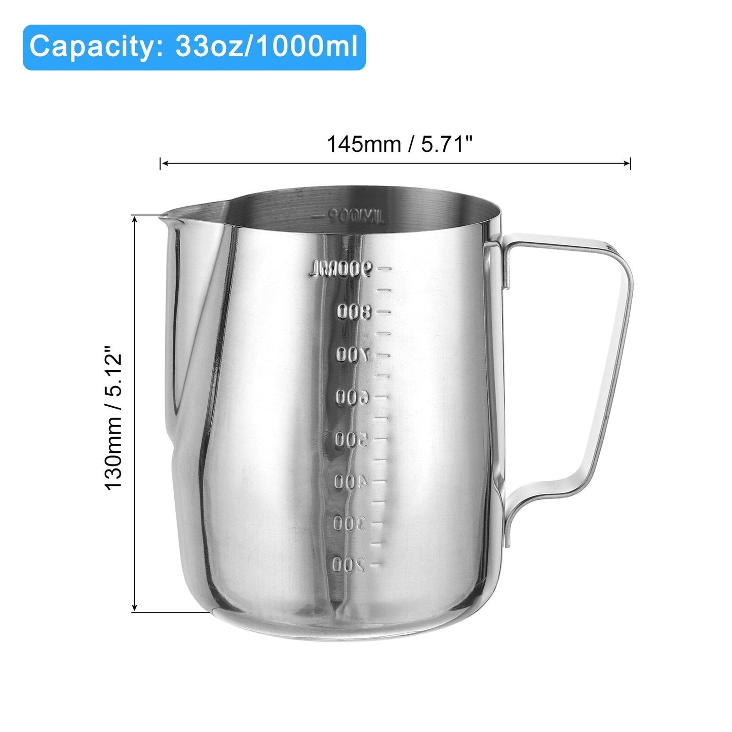 Milk Frothing Pitcher with Scale Lines, Pitcher with Pen