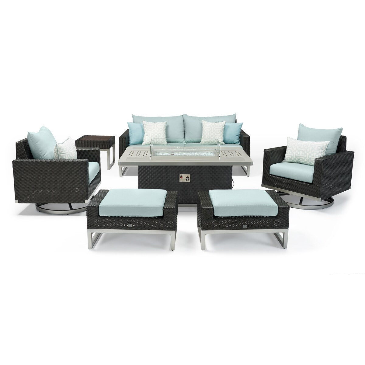 Milo Espresso 7 Piece Sunbrella Outdoor Patio Motion Fire Set