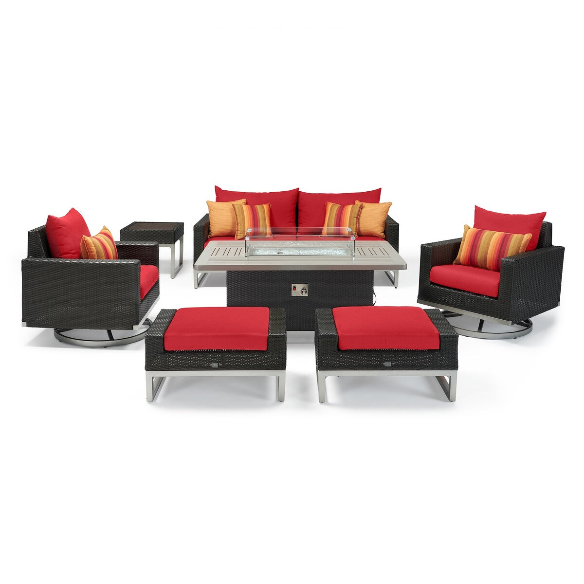 Milo Espresso 7 Piece Sunbrella Outdoor Patio Motion Fire Set