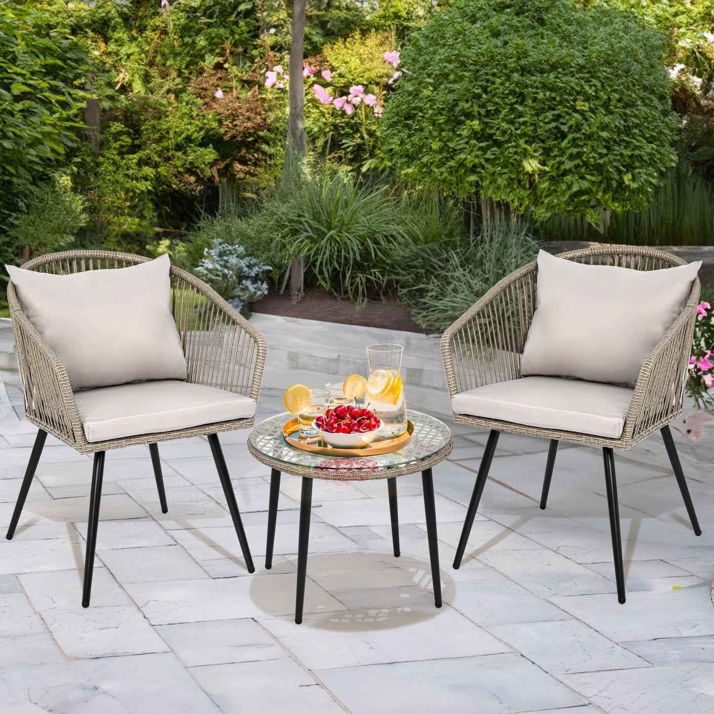 Moasis Wicker Bistro Set Outdoor Furniture - 3 Pcs