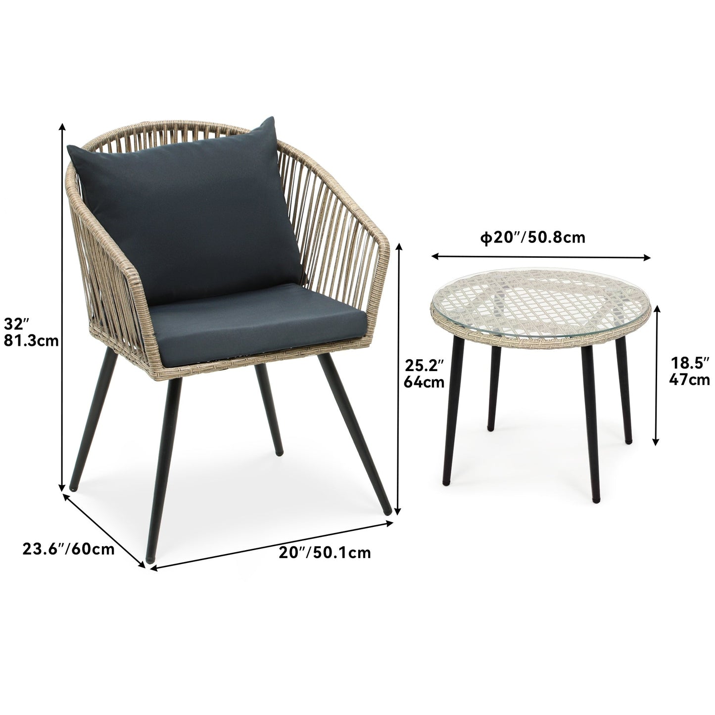 Moasis Wicker Bistro Set Outdoor Furniture - 3 Pcs