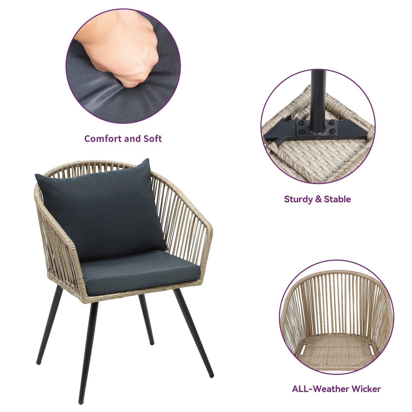 Moasis Wicker Bistro Set Outdoor Furniture - 3 Pcs